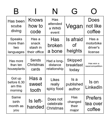 WiNS Mentoring Bingo Card