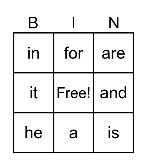 most-common-words-1-bingo-card