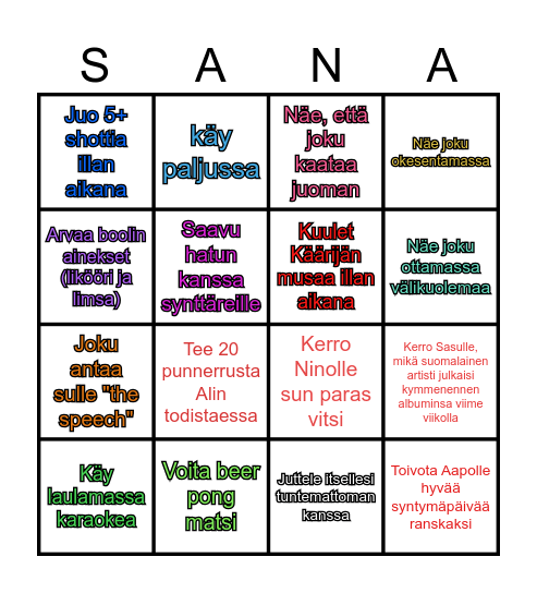 Synttäribingo Card