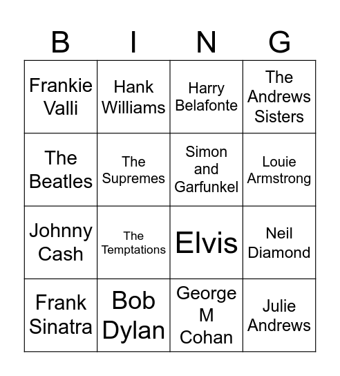 Music Bingo Card