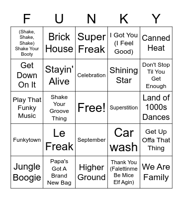 Funk Bingo Card
