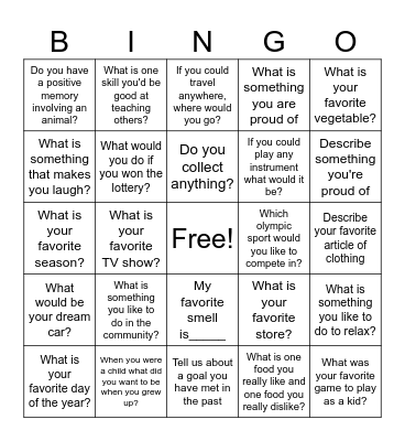 Get To Know You Bingo! Bingo Card