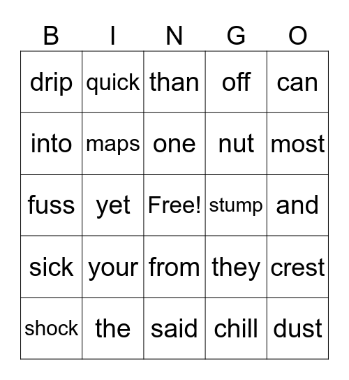 Just Words Unit 2 Bingo Card