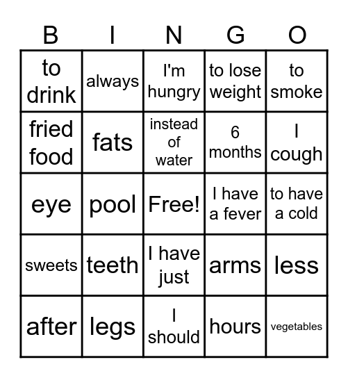 Sp2 U1 Listening/Reading test Bingo Card