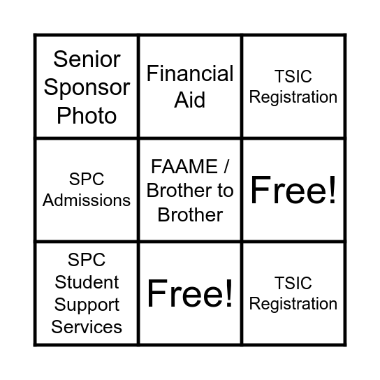 TSIC Bingo Card