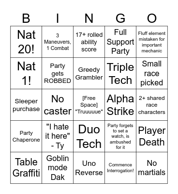 D&D BeVe Bingo Card