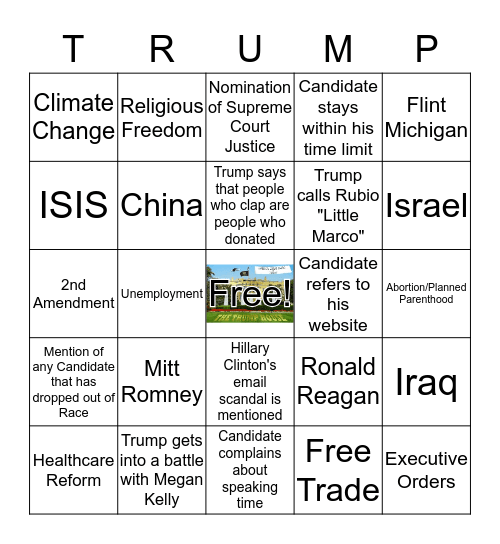 Republican Debate March 3 Card # 1 Bingo Card