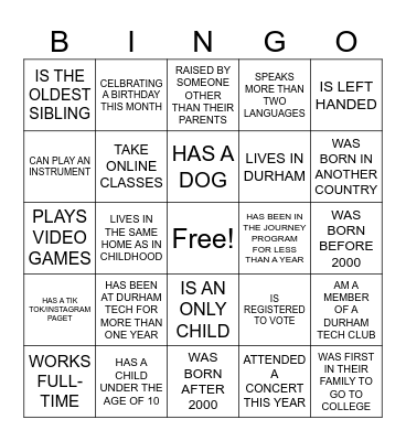 Journey Leadership BINGO Card