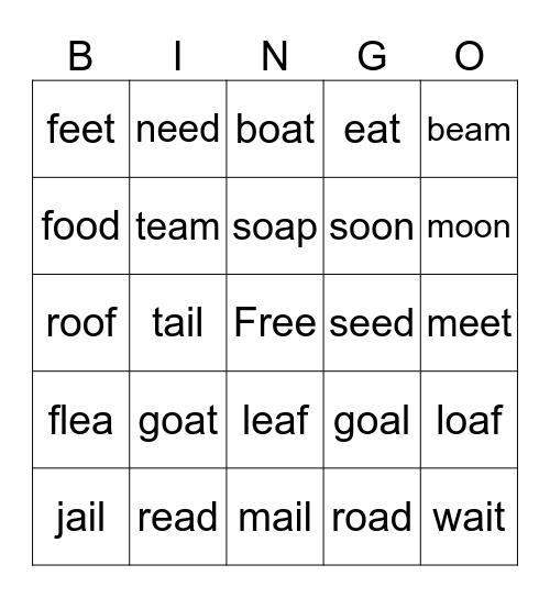 Digraph Bingo Card