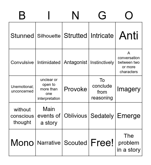 LA 10 Vocabulary Lesson #3 Bingo Card