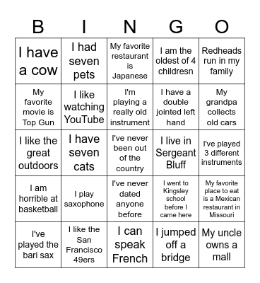 Band Building BINGO Card