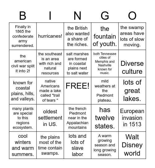 Southeast Bingo! Bingo Card