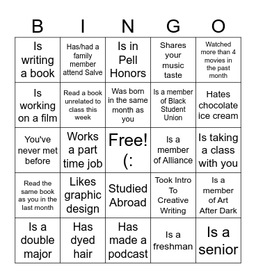 Find Someone Who... Bingo Card