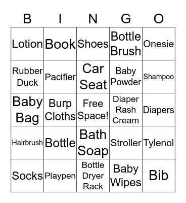 Baby Shower Bingo Card