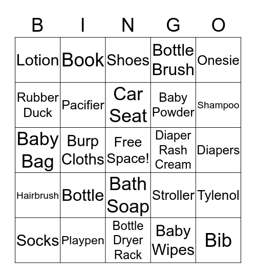 Baby Shower Bingo Card