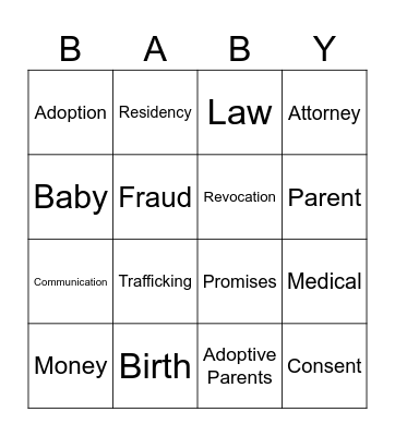 Baby Bingo Card