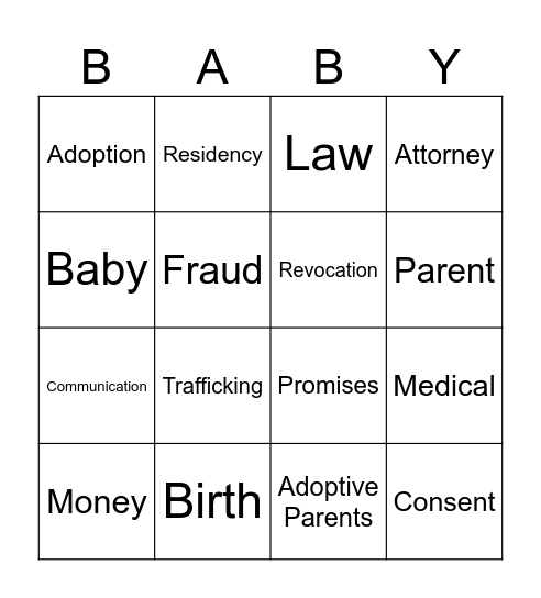 Baby Bingo Card