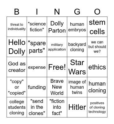 Science Fiction Frames Bingo Card