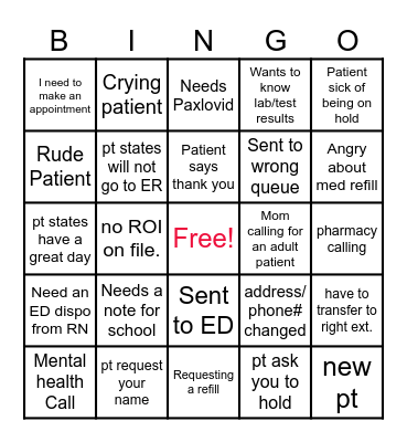 TRIAGE BINGO Card