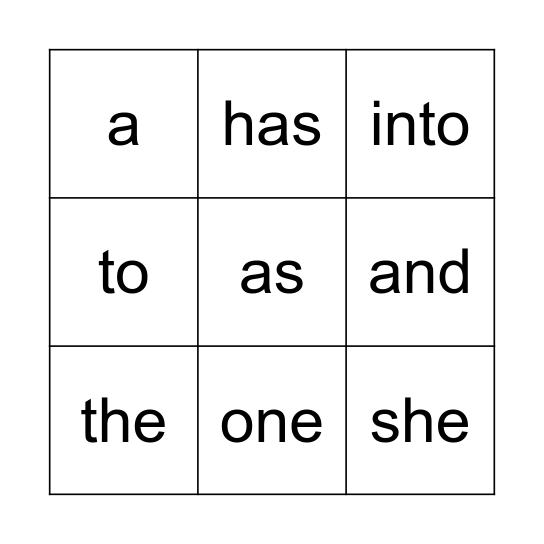 Sight words Bingo Card