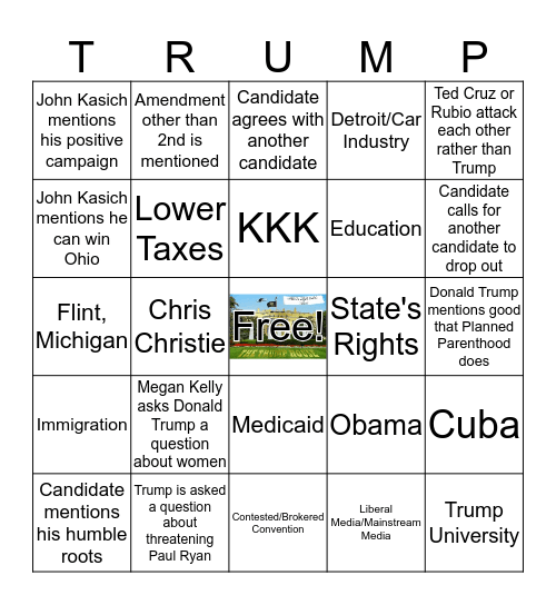 Republican Debate March 3 Card # 2 Bingo Card