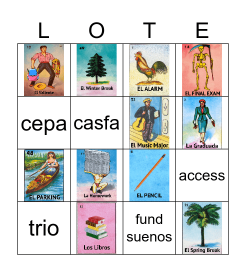 College Loteria Bingo Card