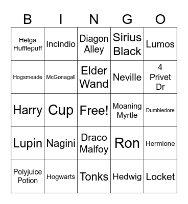 Hogwarts Bingo Card