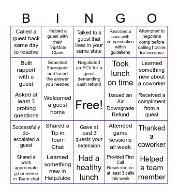 CUSTOMER SERVICE APPRECIATION BINGO Card