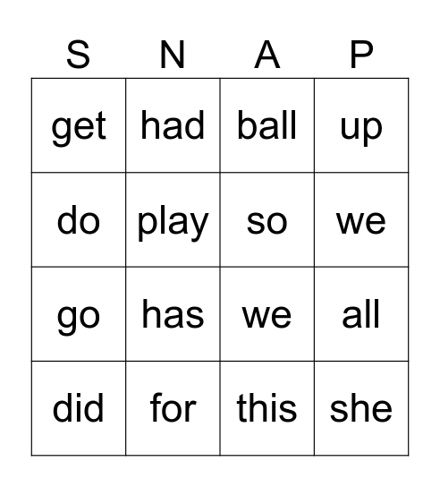 Phonics Unit 1 K Review Words 1st Grade Part 2 Bingo Card