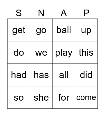 Phonics Unit 1 K Review Words 1st Grade Set 2 Bingo Card