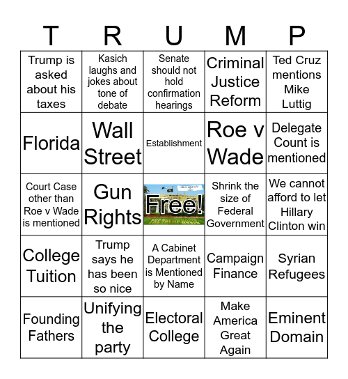 Republican Debate March 3 Card # 3 Bingo Card