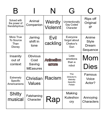 Golden Films Bingo Card