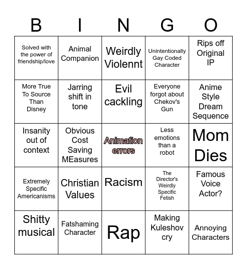 Golden Films Bingo Card