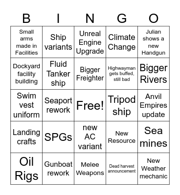 Walker Navy Update Bingo Card