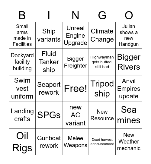 Walker Navy Update Bingo Card