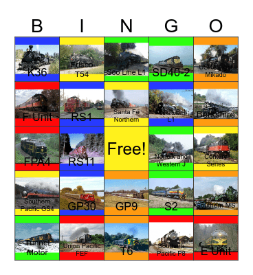 Amazing Passenger Trains Bingo Card
