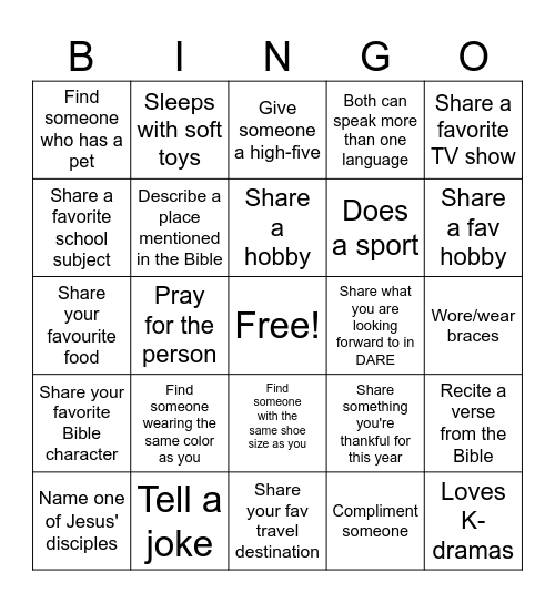 Dare vists fearless Bingo Card