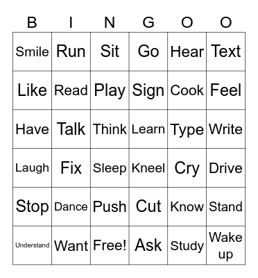 Verb Signs Bingo Card