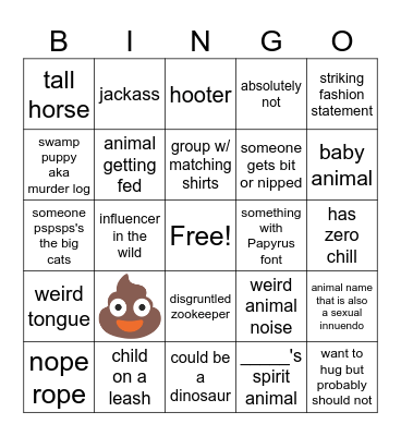 Prismatic Day at the Zoo Bingo Card