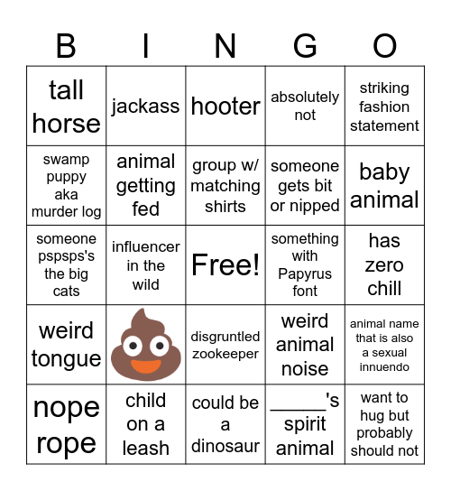 Prismatic Day at the Zoo Bingo Card