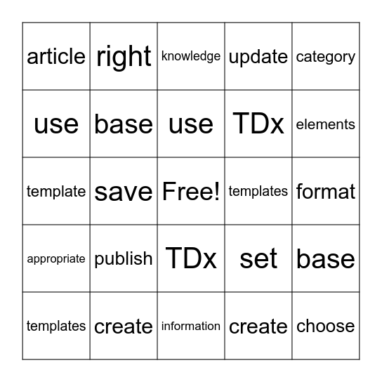 TDx Bingo Card