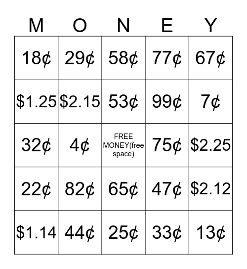 MONEY BINGO Card