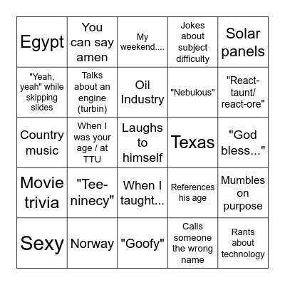 Thermo Bingo Card