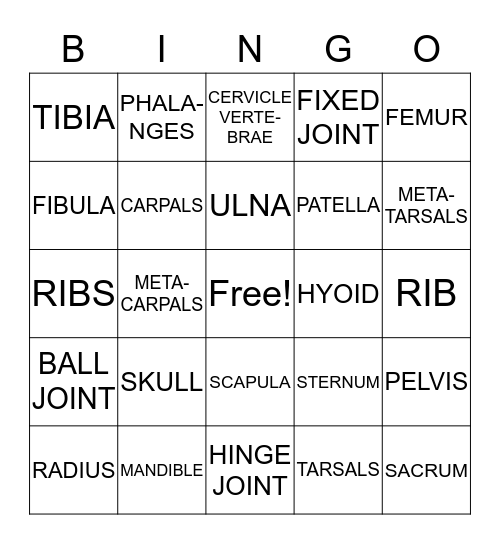 Bones Bingo  Bingo Card