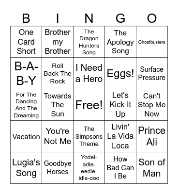 Songs in Movies bb~<3 Bingo Card