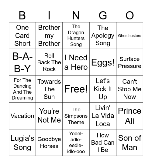 Songs in Movies bb~<3 Bingo Card