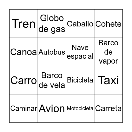 Medios de transporte Bingo Card