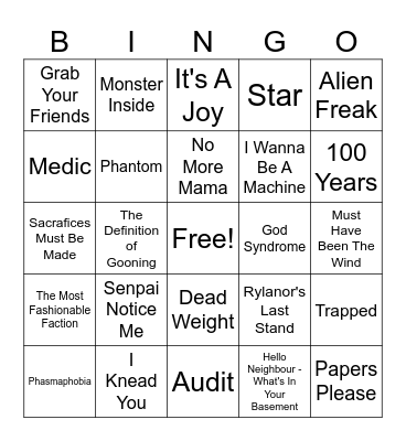 Some Youtube Original/Fan-Songs~ Bingo Card