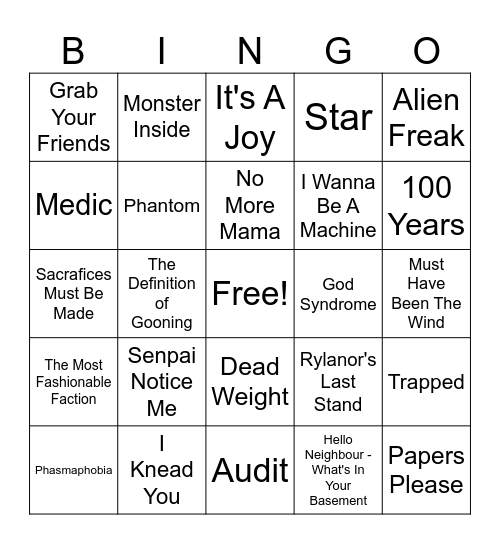 Some Youtube Original/Fan-Songs~ Bingo Card