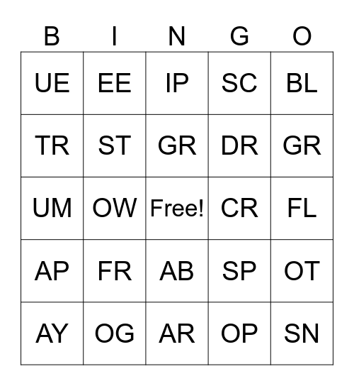 CONSONANT BINGO Card